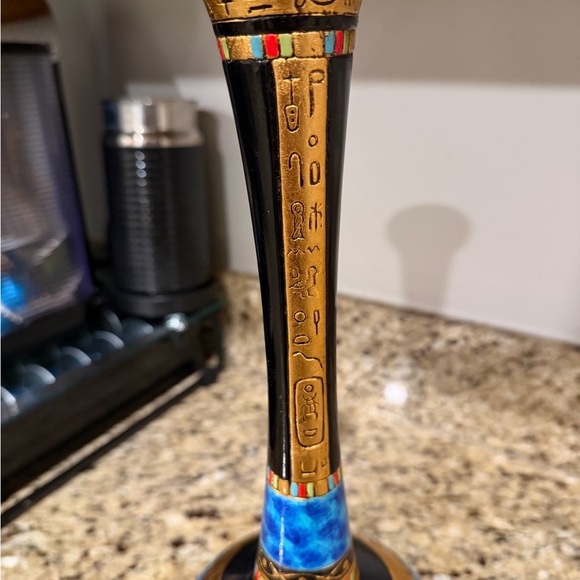 Elegant Blue and Gold Egyptian Decorative Vase - Picture 5 of 8